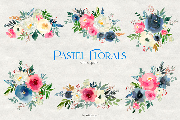 Pastel Blooms Watercolor Clipart in Illustrations - product preview 1