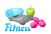 Background with fitness equipment.