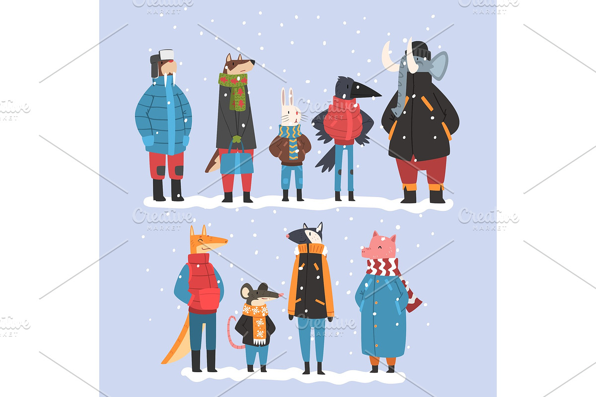 Animals Wearing Warm Clothes in Illustrations - product preview 8