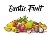 Set exotic fruits with calligraphic