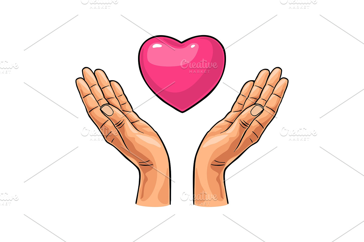 Heart in open female human palms in Illustrations - product preview 8