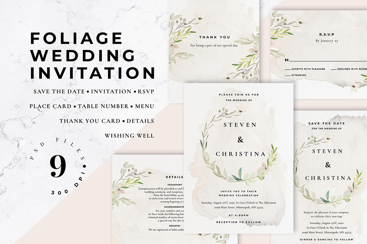 Foliage Wedding Invitation in Wedding Templates - product preview 8