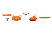 Meat food icon set, cartoon style