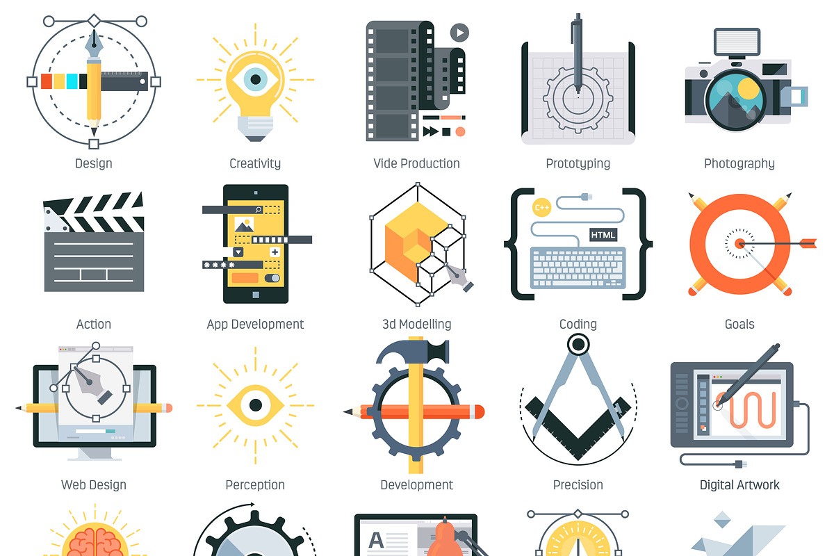 Design and production icon set in Graphics - product preview 8