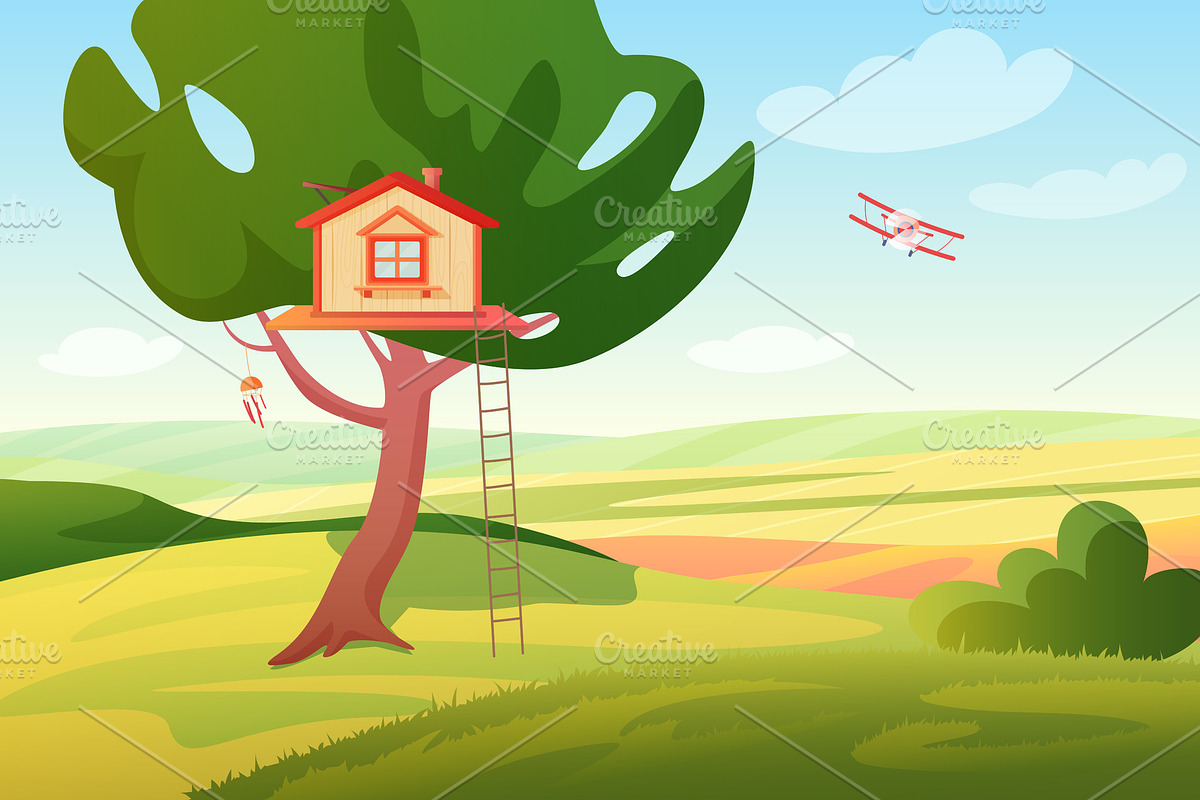 Summer rural fields landscape in Illustrations - product preview 8