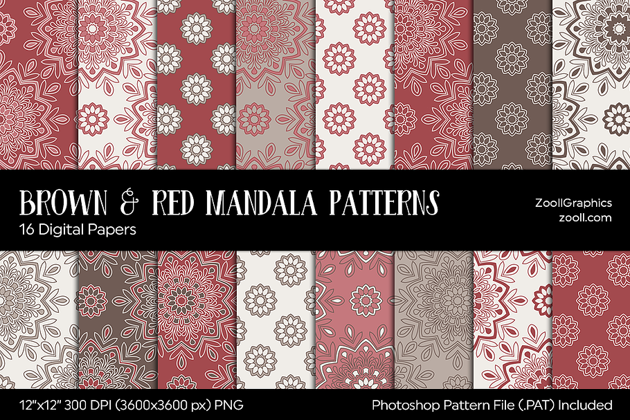 Brown & Red Mandala Digital Papers