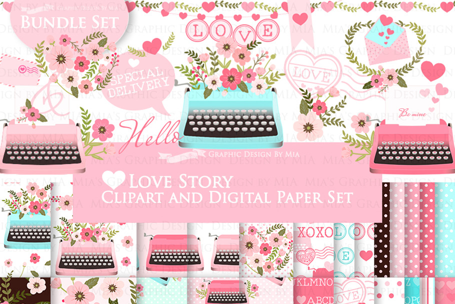 Love Typewriter Pink and Light Blue