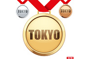 Set of medals with text Tokyo