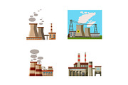 Power plant icon set, cartoon style