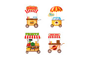 Street cart shop icon set