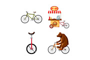 Bike icon set, cartoon style