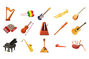 Musical instrument icon set, cartoon