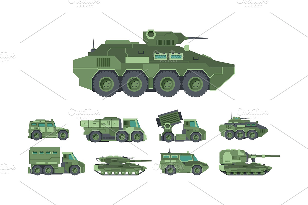 Military cars, war vehicles flat in Illustrations - product preview 8