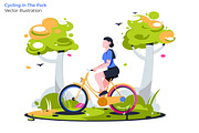 Cycling in Park - Vector Illustratio