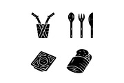 Zero waste kitchen cutlery icons set