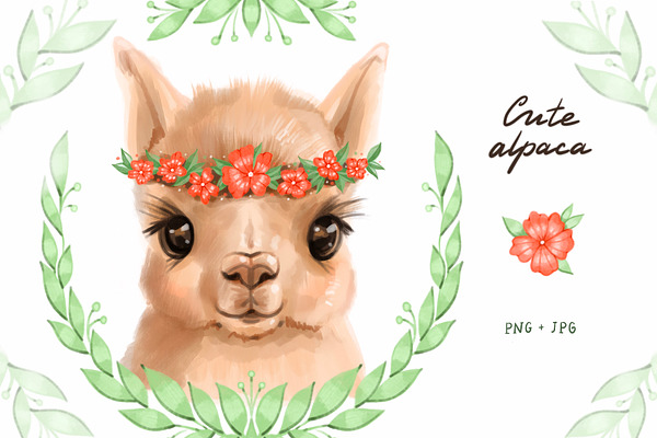 Cute alpaca digital cliparts