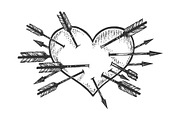 Heart symbol pierced arrows sketch