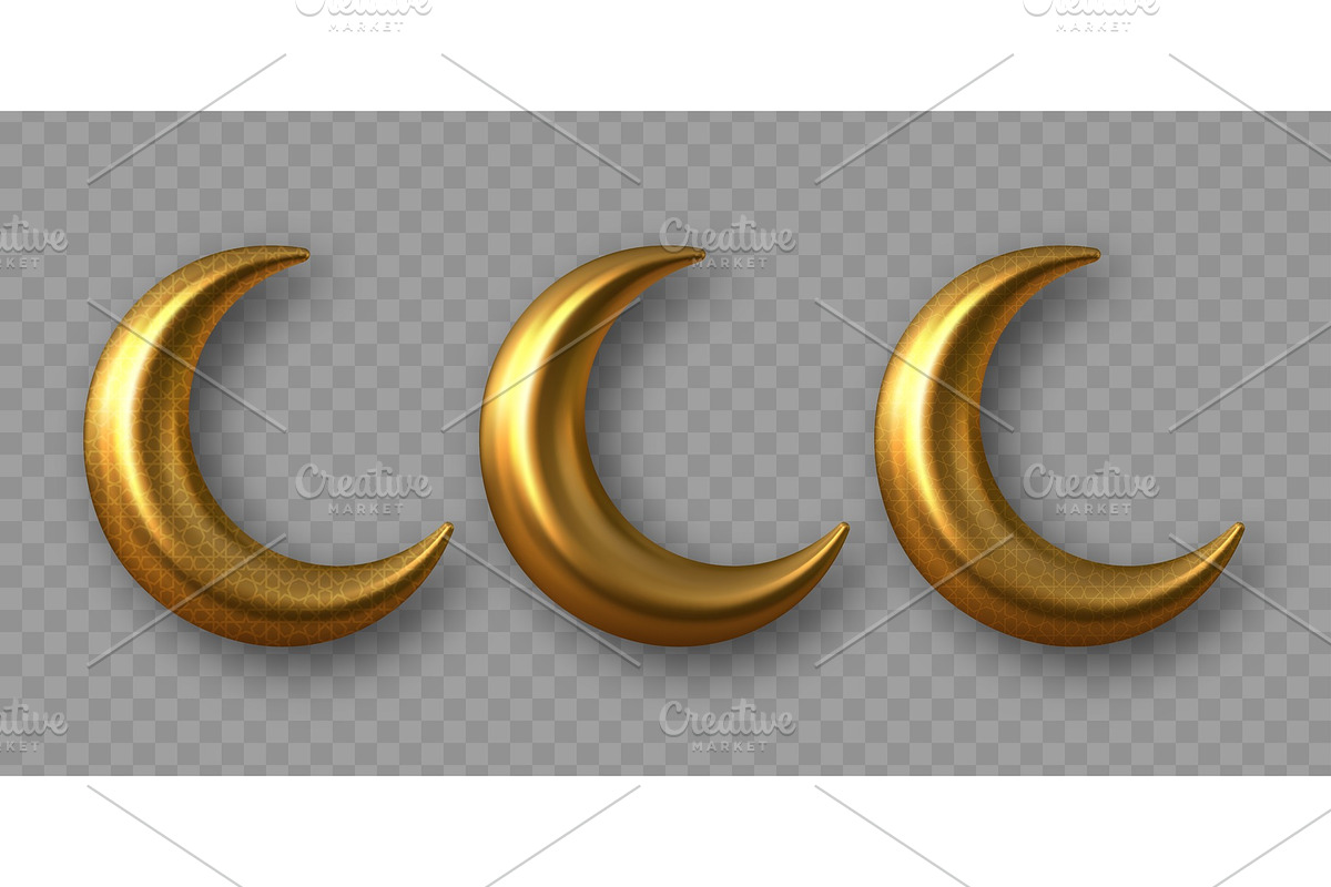 3d golden reflective crescent moons. in Illustrations - product preview 8