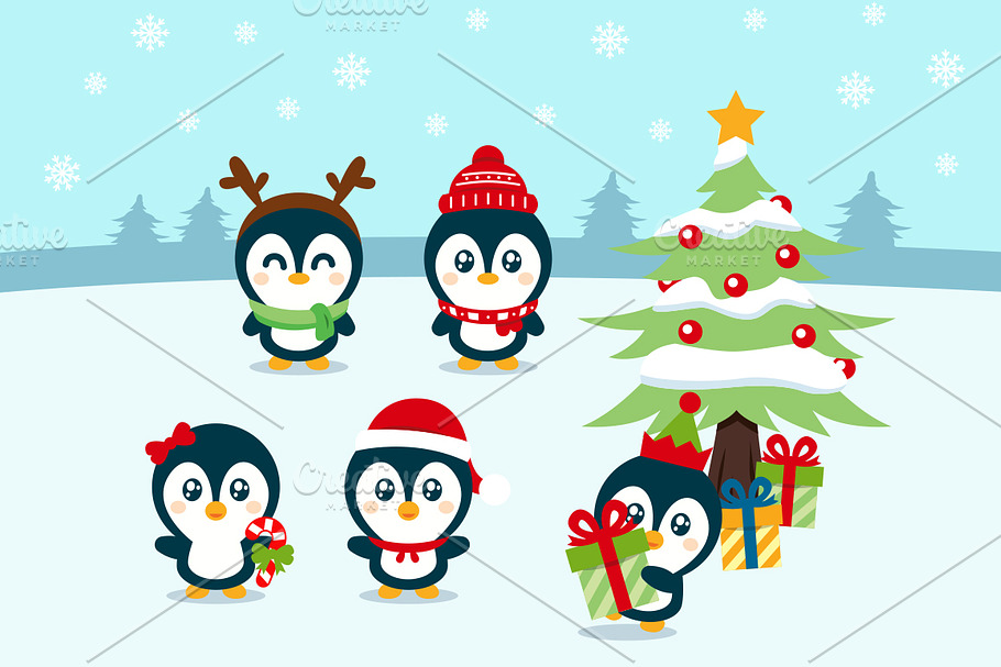 Christmas Penguin Digital Clipart