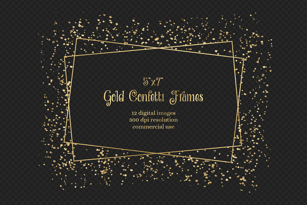 5x7 Gold Confetti Frame Overlays in Illustrations - product preview 8