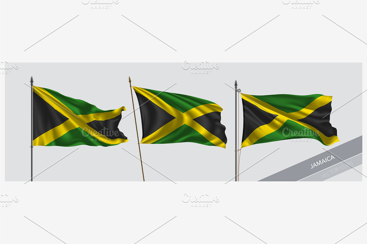 Set of Jamaica waving flags vector in Illustrations - product preview 8