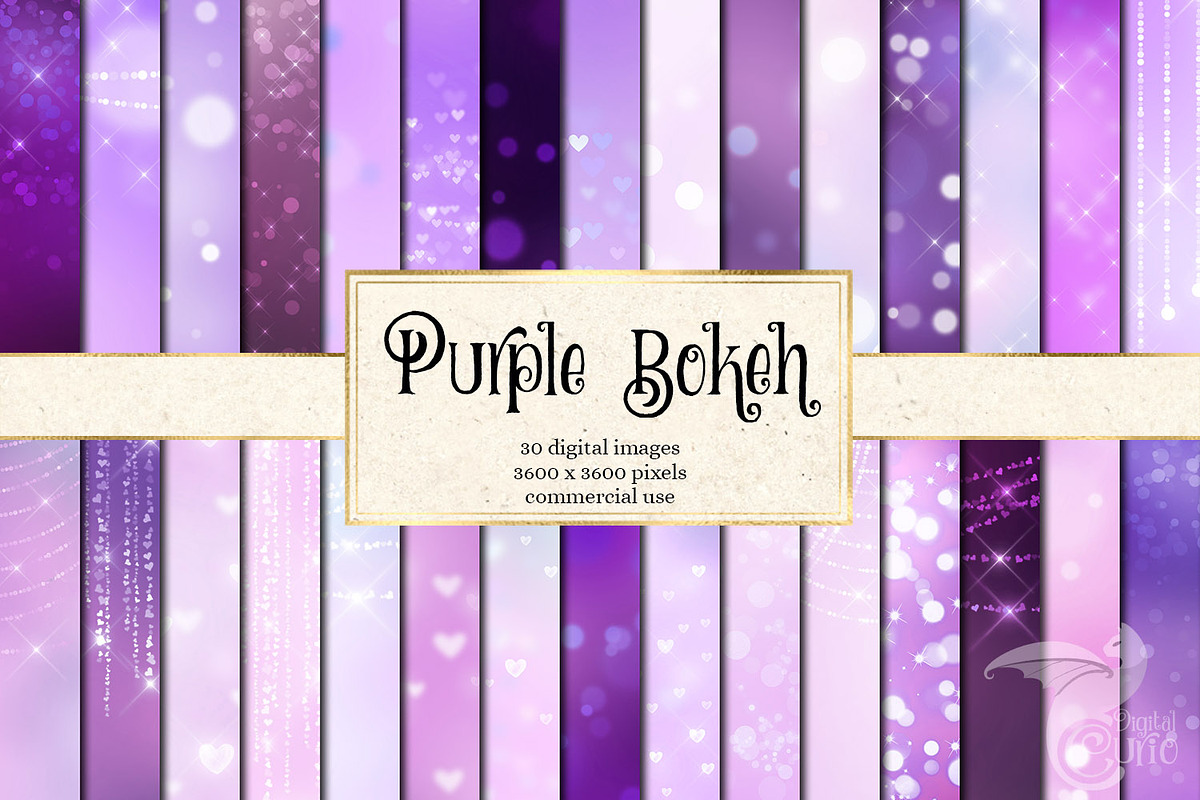 Purple Bokeh Digital Paper in Textures - product preview 8