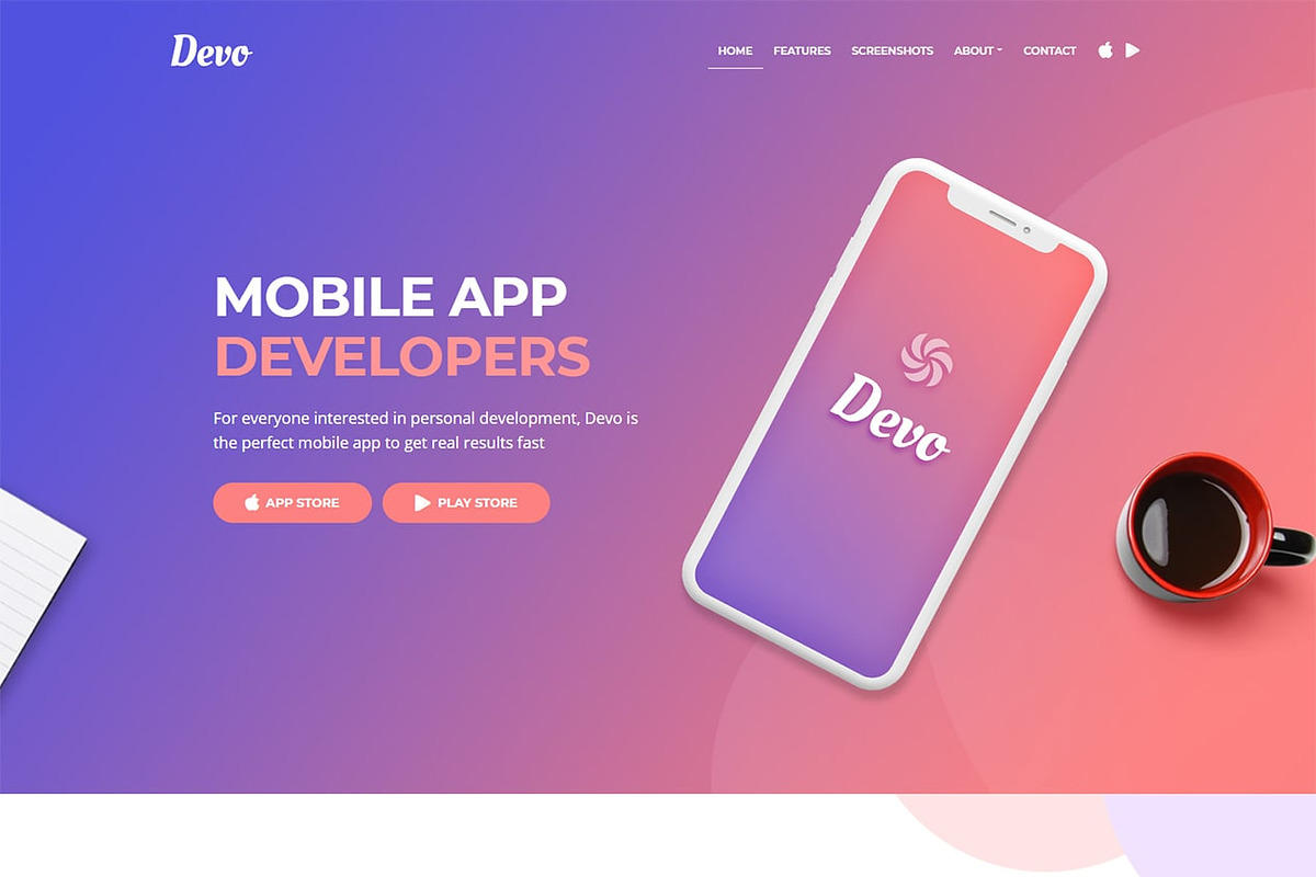 Devo - Mobile App Landing Page Templ in HTML/CSS Themes - product preview 8