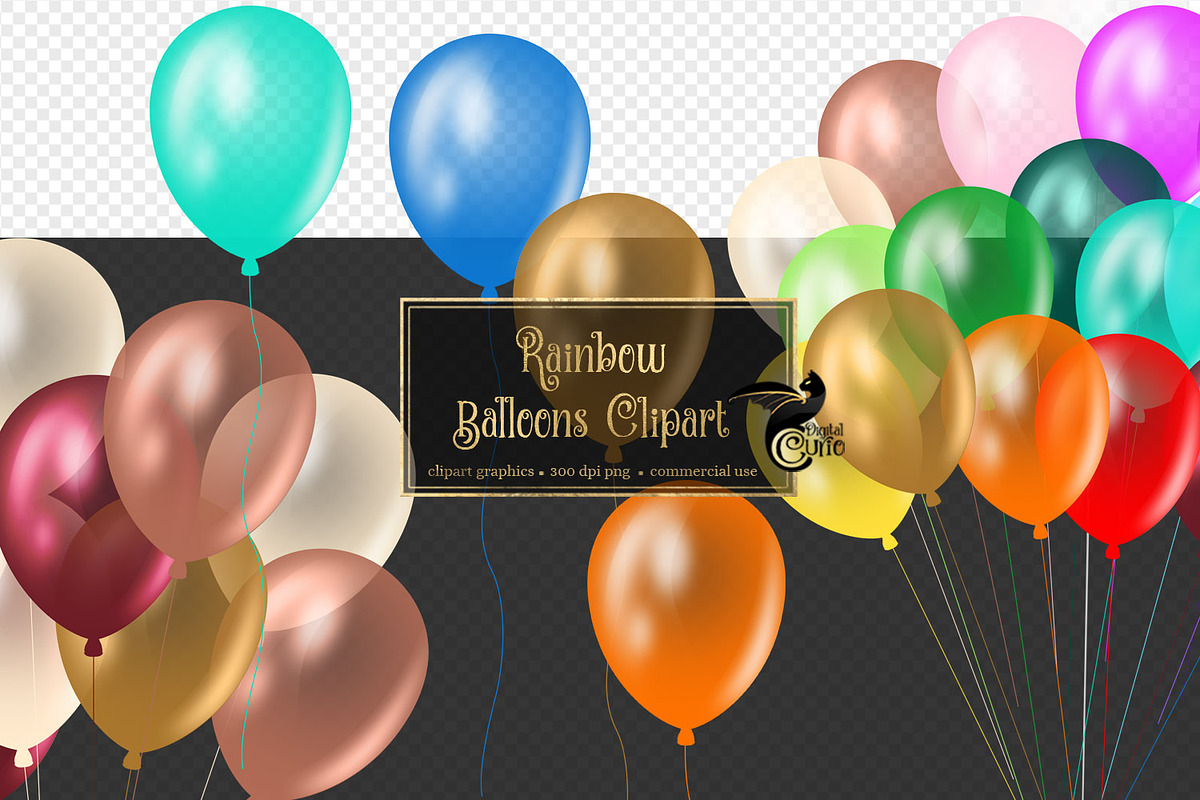 Rainbow Balloons Clipart in Illustrations - product preview 8