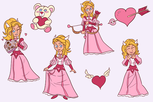 Valentine Princess In Pink Clip Art in Illustrations - product preview 2