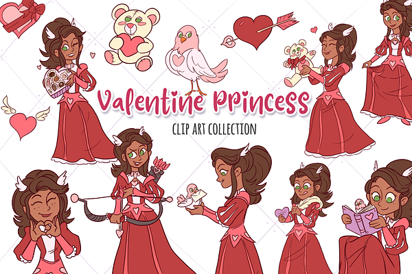 Valentine Princess In Red Clip Art