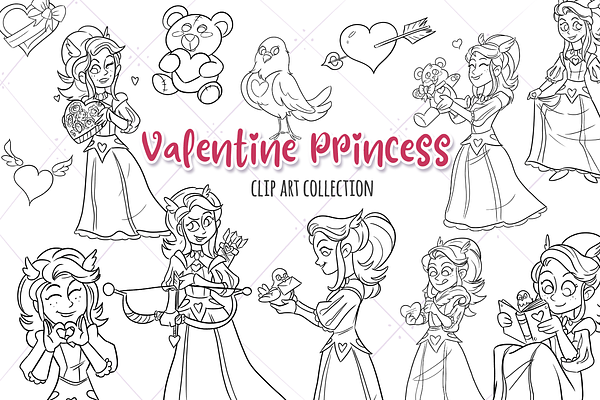 Valentine Princess Digital Stamps