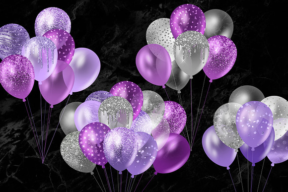 Purple Glitter Balloon Clipart in Illustrations - product preview 1