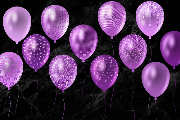 Purple Glitter Balloon Clipart in Illustrations - product preview 3