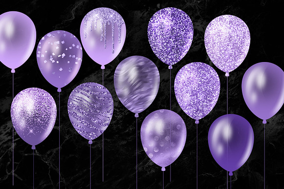 Purple Glitter Balloon Clipart in Illustrations - product preview 4