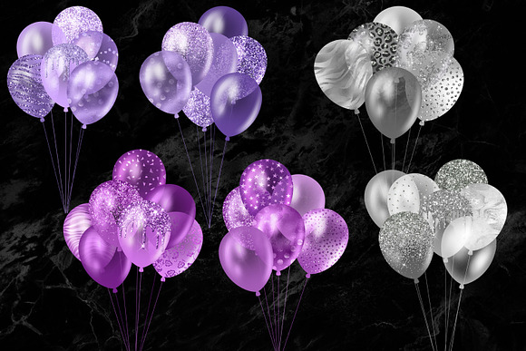 Purple Glitter Balloon Clipart in Illustrations - product preview 5