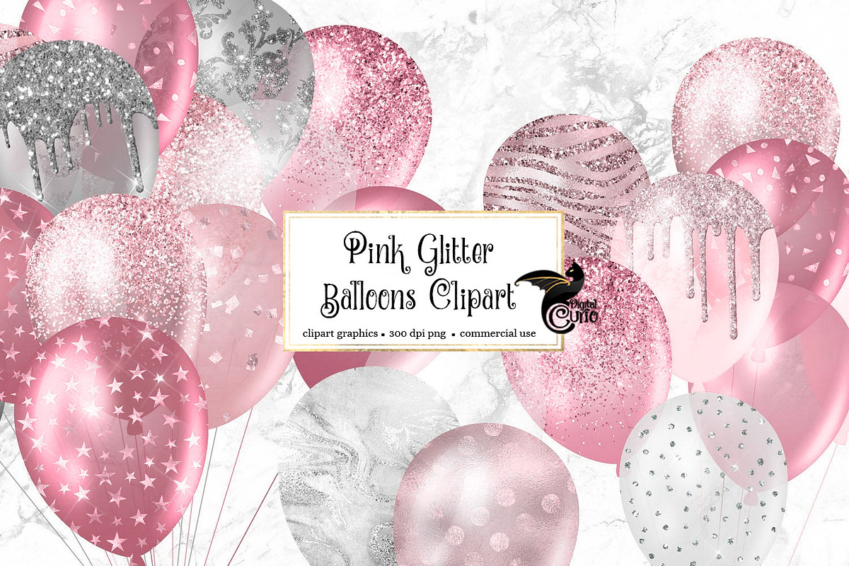 Pink Glitter Balloon Clipart in Illustrations - product preview 8