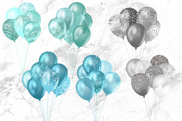 Turquoise Glitter Balloons Clipart in Illustrations - product preview 1