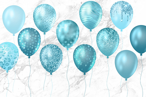 Turquoise Glitter Balloons Clipart in Illustrations - product preview 3