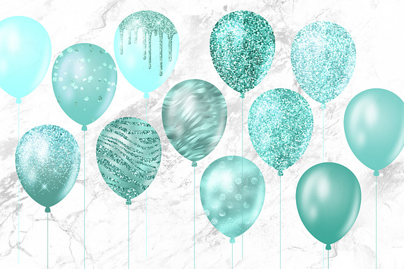 Turquoise Glitter Balloons Clipart in Illustrations - product preview 4