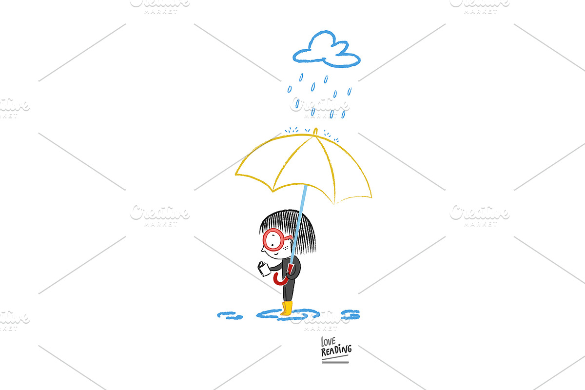 Love reading! Under the rain in Illustrations - product preview 8
