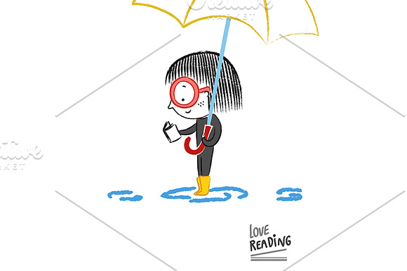Love reading! Under the rain in Illustrations - product preview 1