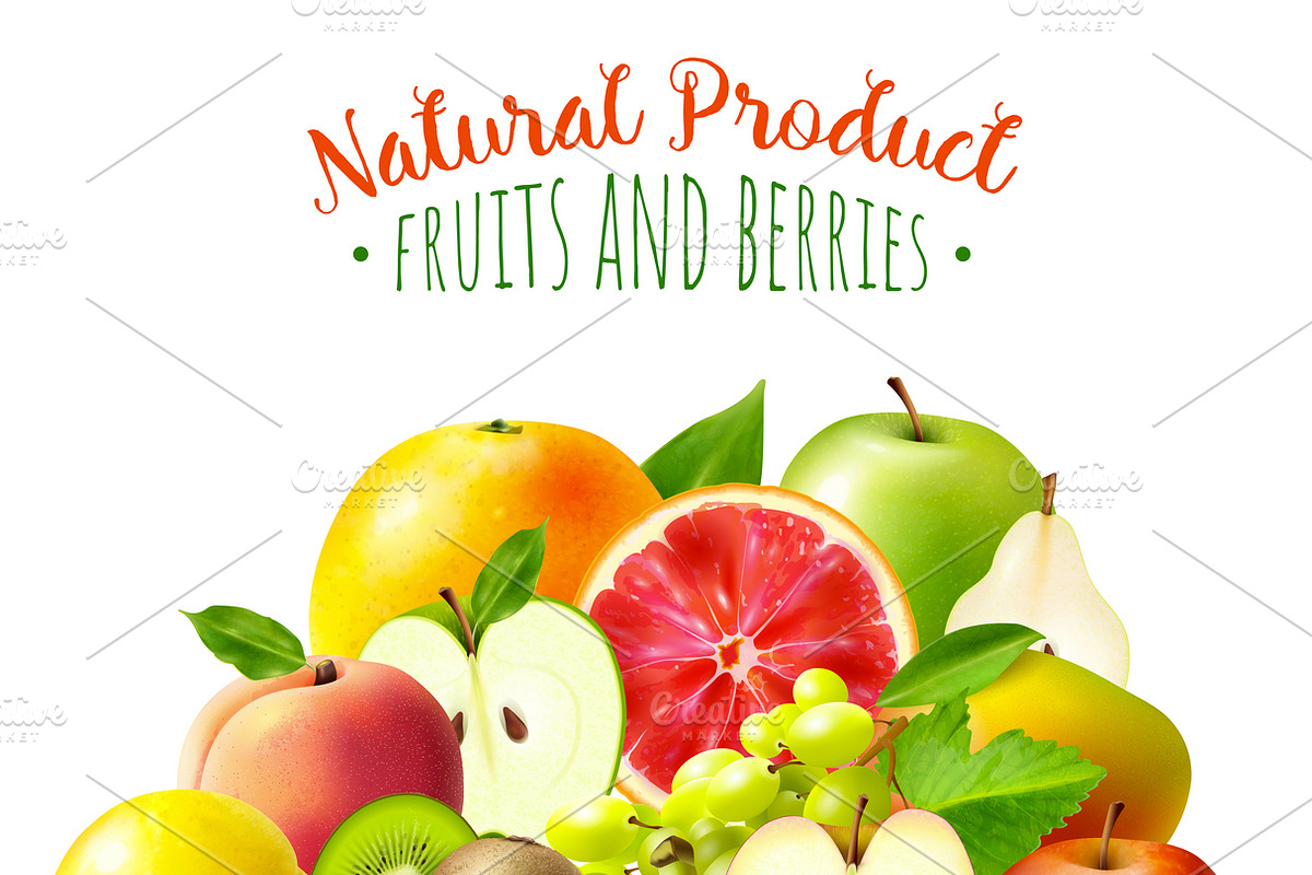 Natural ripe fruits and berries in Illustrations - product preview 8