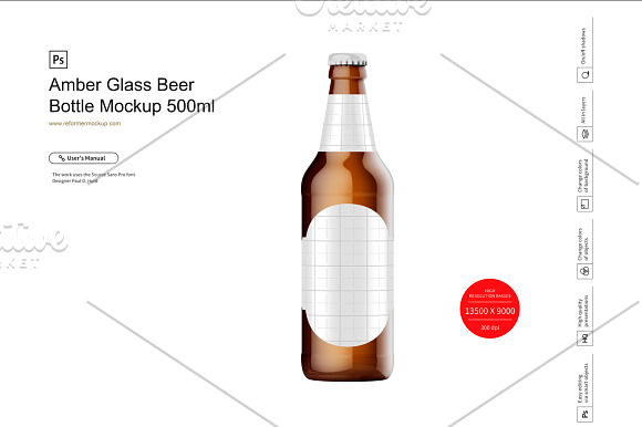 Amber Glass Beer Bottle Mockup 500ml in Product Mockups - product preview 1