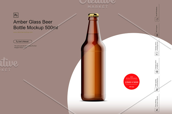 Amber Glass Beer Bottle Mockup 500ml in Product Mockups - product preview 2