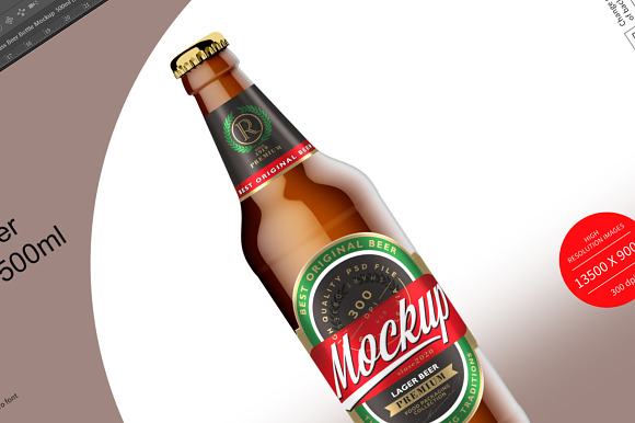Amber Glass Beer Bottle Mockup 500ml in Product Mockups - product preview 4