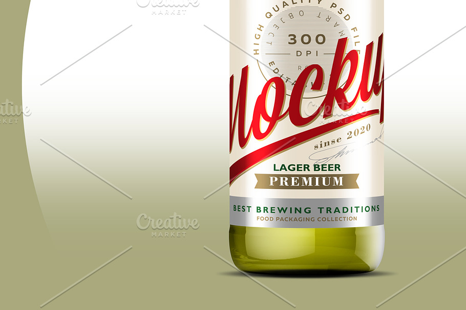 Clear Glass Lager Beer Bottle Mockup in Product Mockups - product preview 8