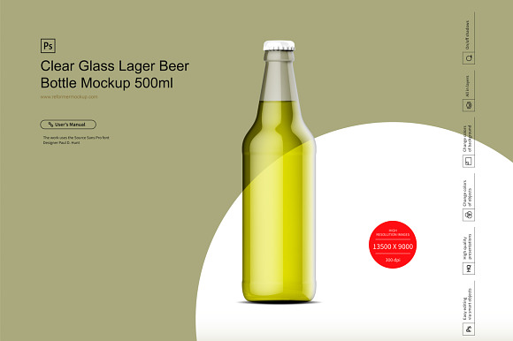 Clear Glass Lager Beer Bottle Mockup in Product Mockups - product preview 1