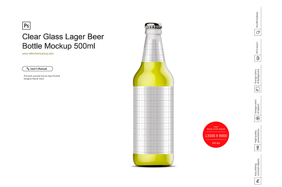 Clear Glass Lager Beer Bottle Mockup in Product Mockups - product preview 2