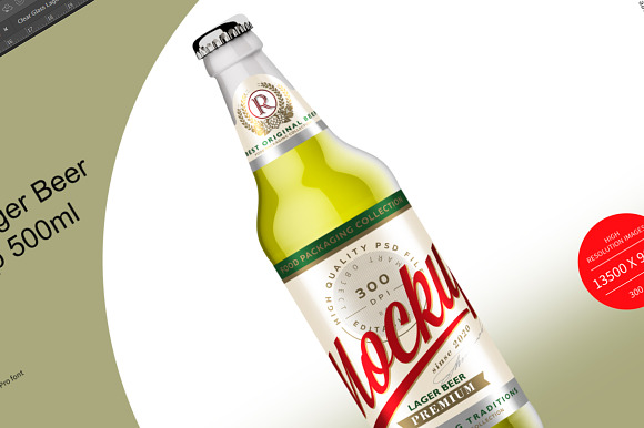 Clear Glass Lager Beer Bottle Mockup in Product Mockups - product preview 4