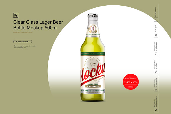 Clear Glass Lager Beer Bottle Mockup in Product Mockups - product preview 5